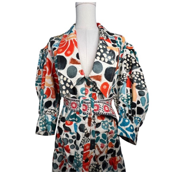 NWOT FARM Rio Button Down Dress Balloon Sleeve Adjustable Belt (XS) - Picture 5 of 14